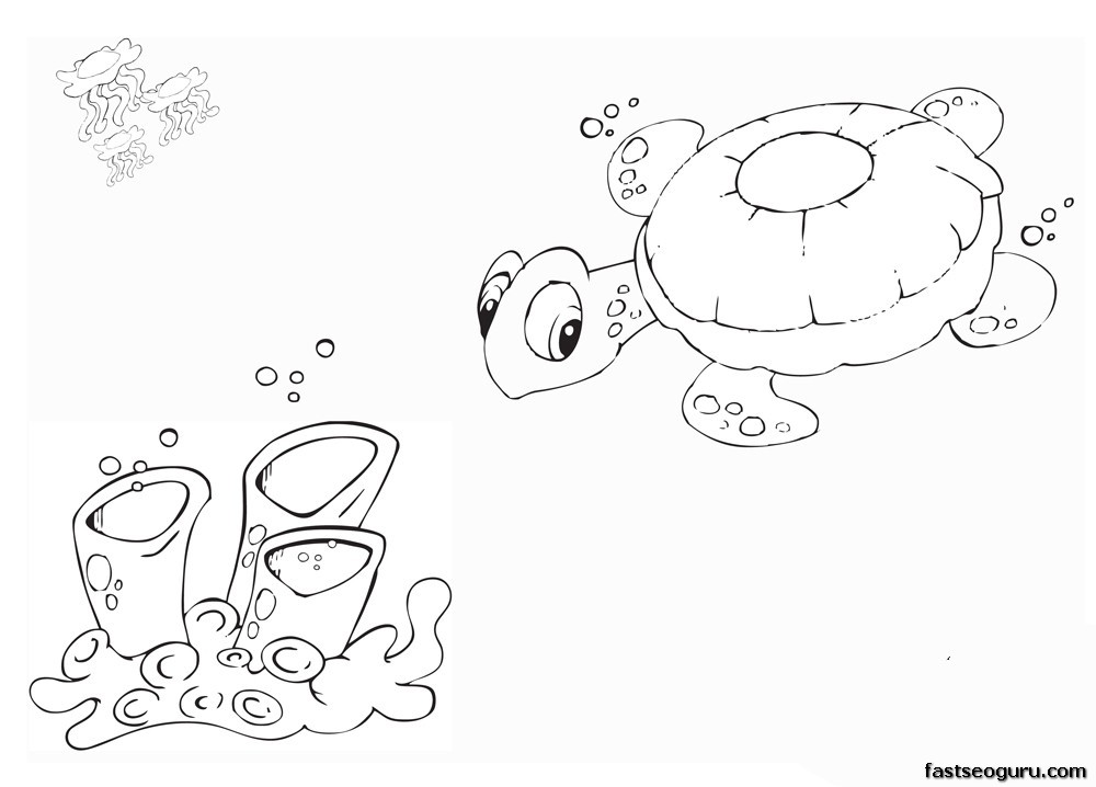 Printable coloring pages turtle in ocean tegninger